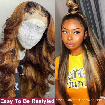 natural wave piano highlight 4/27 color 4*4 lace wig silky Virgin Cuticle Aligned Brazilian Human Hair wig for black woman